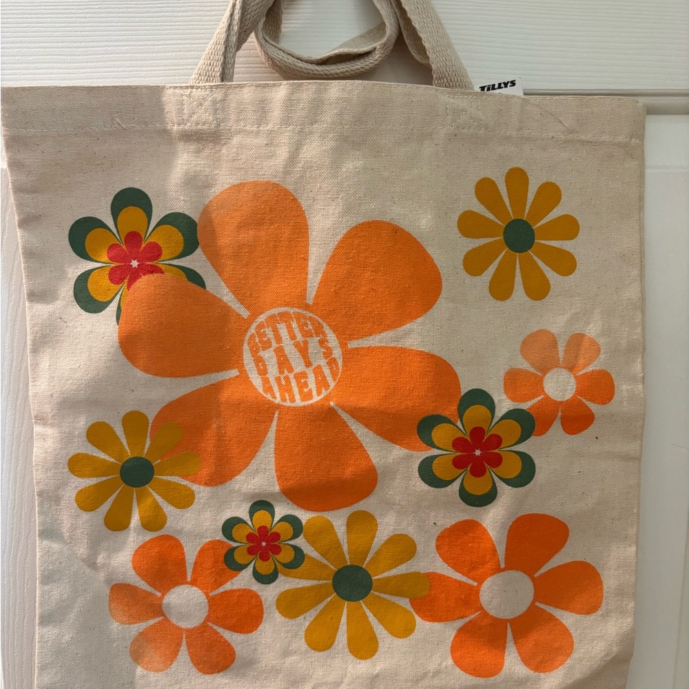 Tilly's Vibrant Floral Tote Orange Yellow